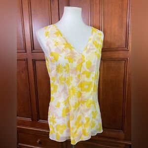 Cabi Women’s Shell Blouse Sleeveless Sheer Size Sm Lknw Yellow White Floral As S